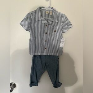 NWT Baby Gap Blue Striped Shirt and Pants Set 12-18M